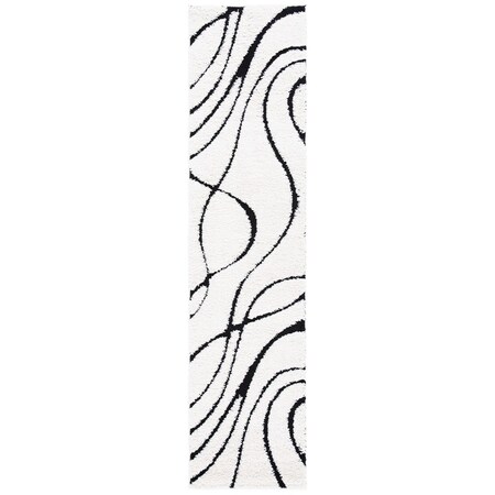 Safavieh 2 ft. 3 in. x 7 ft. Shag Power Loomed Runner Area Rug; Ivory & Black SG471-1290-27